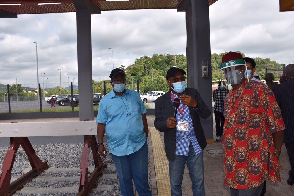 Minister of Transportation, Rotimi Amaechi at the test-run event of the Itakpe-Warri rail project. [Twitter/@ChibuikeAmaechi]