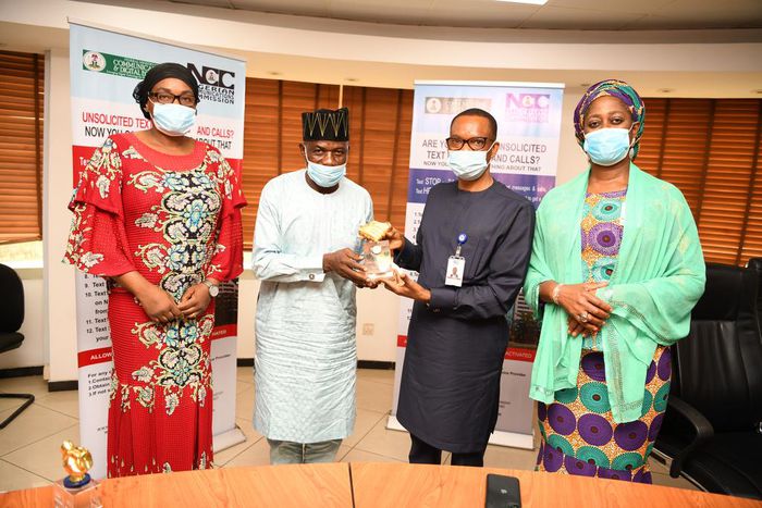 L-R: Mkechi Isa, Communication Specialist, Wheel of Hope Human Rights Foundation (WHHRF); Chairman, WHHRF, Mr. Jide Abdulazeez; Director, Public Affairs, Nigerian Communications Commission (NCC), Dr. Ikechukwu Adinde and Head, Online Media and Special ...