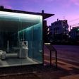 A new block of toilets in Tokyo features transparent walls that turn opaque when the user locks the door