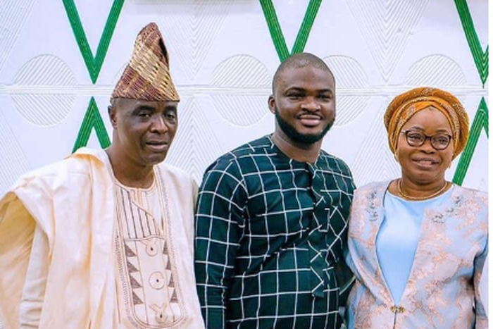 From Right: Head of Service in Oyo State, Mrs Amidat Agboola, her son, Ayobami Agboola known as Dondejoko on Twitter and his father, Hosea Agboola, who the current Chairman of Governor Seyi Makinde’s advisory committee.