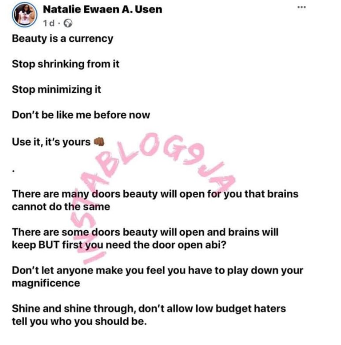 “Beauty is a currency; it’ll open doors for you that brains can’t, use it” – Female author advises