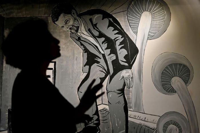 A portrait of imprisond philanthropist Osman Kavala at the Anatolian Cultur Center  in Istanbul