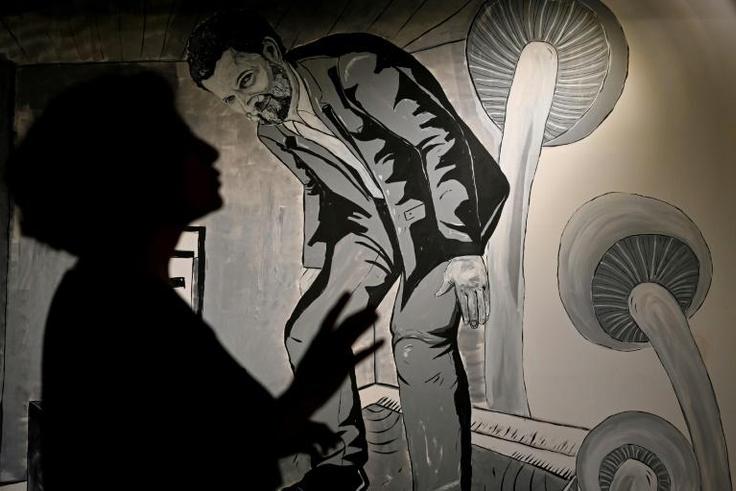 A portrait of imprisond philanthropist Osman Kavala at the Anatolian Cultur Center  in Istanbul