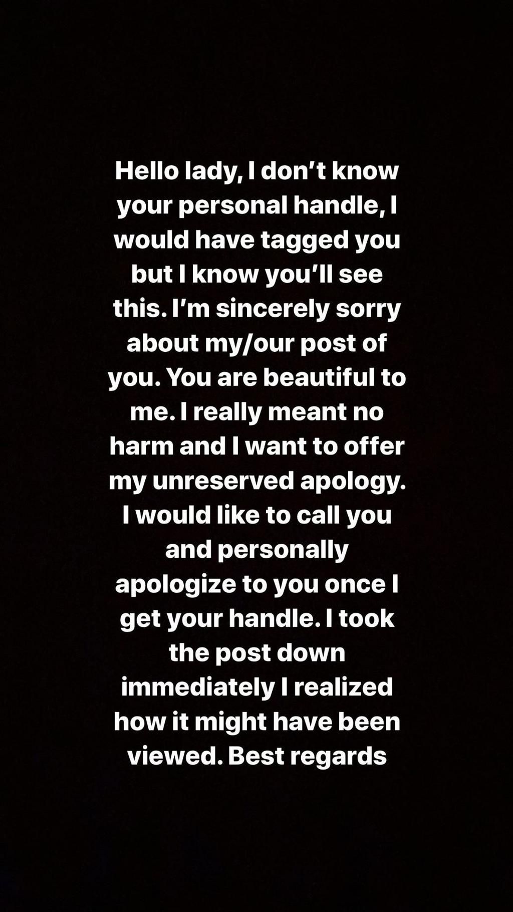 Alex's apology post [Instagram/AlexUnsual]