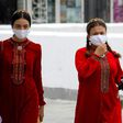 Women wearing masks in Turkmenistan, whose government insists the country is entirely coronavirus-free