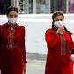 Women wearing masks in Turkmenistan, whose government insists the country is entirely coronavirus-free
