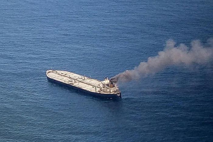 The New Diamond, a massive oil tanker, is stricken off the coast of Sri Lanka