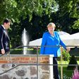 On the same side of the fence: Conte and Merkel at the German governmental guest house in Meseberg, outside Berlin, on Monday