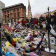 A makeshift memorial site for victims of the Boston Marathon bombing, photographed in April 2013