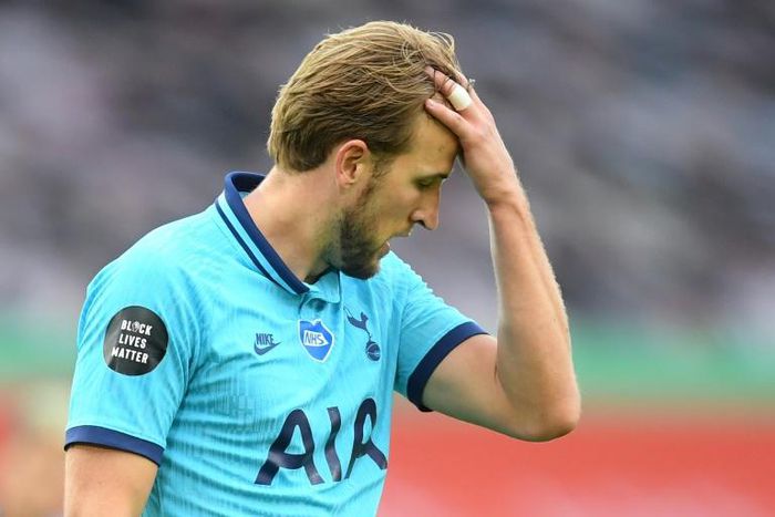 Tottenham striker Harry Kane reacts after having a goal disallowed by VAR