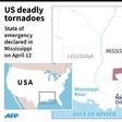 Map of the US state of Mississippi where least six people were killed in tornadoes on Sunday