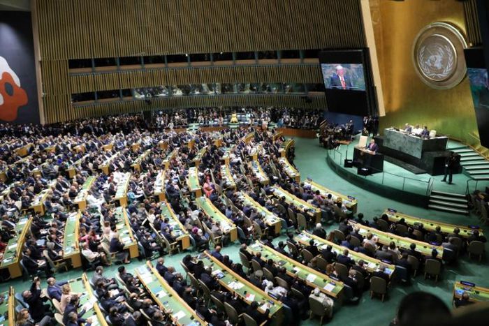 US President Donald Trump speaks during the 74th Session of the United Nations General Assembly at UN headquarters in New York on September 24, 2019 -- this year's edition of the meeting may end up being held by videoconference