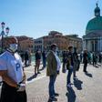 The new data came as Italy eased nine weeks of confinement, though shopkeepers such as these protesters in Venice will be unable to reopen for another two weeks