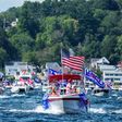 Hundreds of boaters parade on Lake Winnipesaukee to show their support for President Donald Trump, in Laconia, New Hampshire, on August 22, 2020