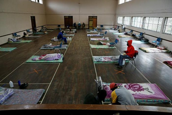 Haven: The Lyttelton Community Hall in Pretoria, one of a number of temporary shelters for the city's homeless during the coronavirus lockdown