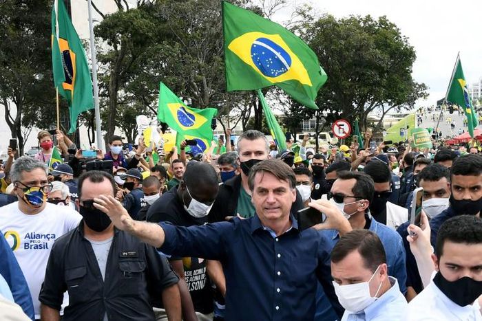 Brazilian President Jair Bolsonaro (pictured May 24, 2020) has touted the supposed benefits of hydroxychloroquine and a related drug, chloroquine, against the new coronavirus