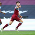 West Ham midfielder Declan Rice (R) celebrates his goal against Watford