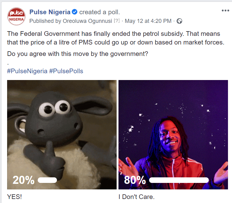 Facebook respondents to a petrol subsidy online poll