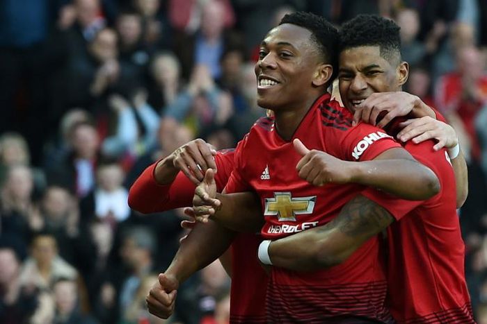 Manchester United forwards Anthony Martial (left) and Marcus Rashford