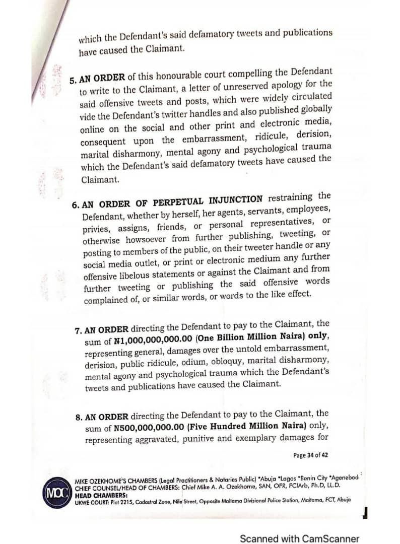 Babatayo is expected to pay 500M for aggravated, punitive, and exemplary damages [LindaIkeji]