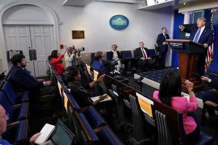 Response coordinator for White House Coronavirus Task Force Deborah Birx winced in her seat to the right of President Donald Trump