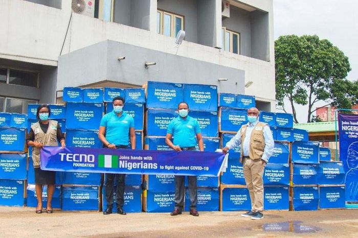 From the left: Mrs Olajumoke Babatunde, Deputy Director Federal Ministry of Health & Head NCDC, Lagos, Mr. Attai Oguche, Marketing Manager, TECNO Nigeria, Mr. Chidi Okonkwo, Managing Director, TECNO Nigeria and Dr Everistus Aniaku, Team Lead EOC Establ...