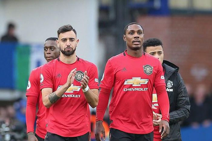 Bruno Fernandes and Odion Ighalo (Manchester United via Getty Images)