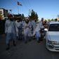Taliban prisoners stop a local taxi after their release from Afghanistan's Bagram prison