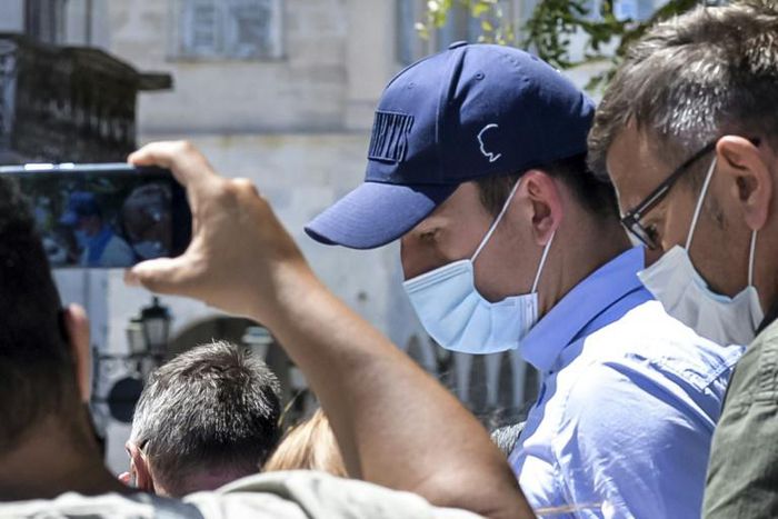 Manchester United captain Harry Maguire leaves a courthouse on the Greek island of Syros