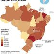 Map of Brazil showing number of coronavirus infections per state as of July 23