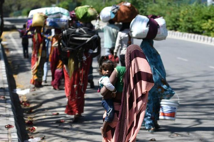 Hundreds of thousands of migrant labourers were left jobless when India's lockdown was put in place, prompting a huge exodus of people back to their home villages