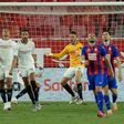 Midfielder Lucas Ocampos celebrates a save after replacing teammate Czech goalkeeper Tomas Vaclik