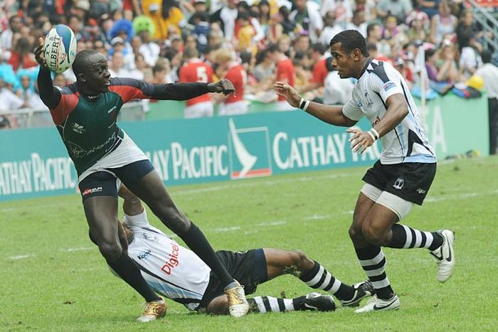 Innocent Simiyu (left), pictured during the 2008 Hong Kong Sevens, has been reappointed Kenya 7s coach