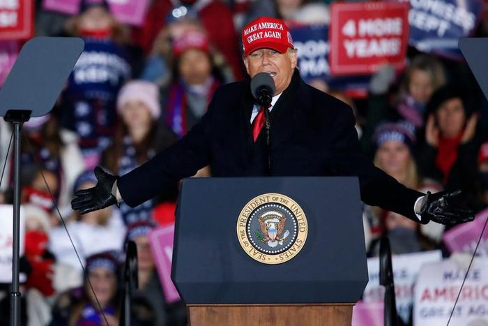 President Donald Trump at a rally in Grand Rapids, Michigan, in the early hours of Election Day on November 3, 2020.