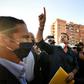 Salvini struggled to be heard over the heckling from the crowd
