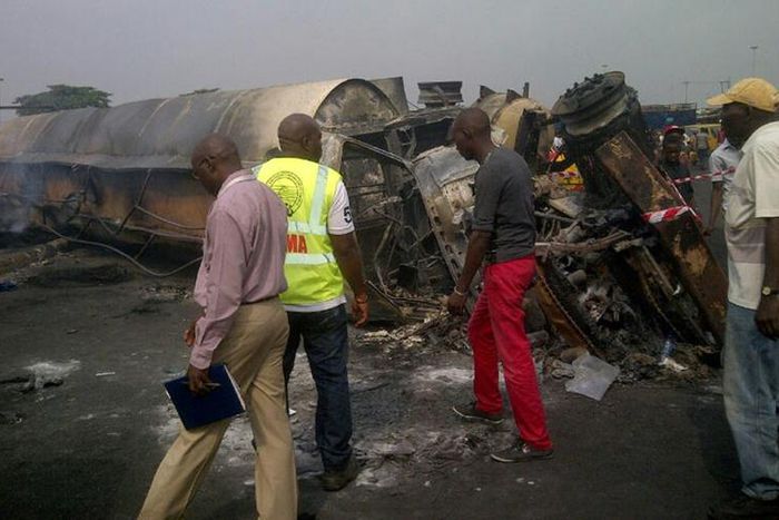 Accidents involving petrol tankers are notoriously common in Nigeria. In 2014, 15 people in Lagos were killed and scores of homes and shops were destroyed (file picture)