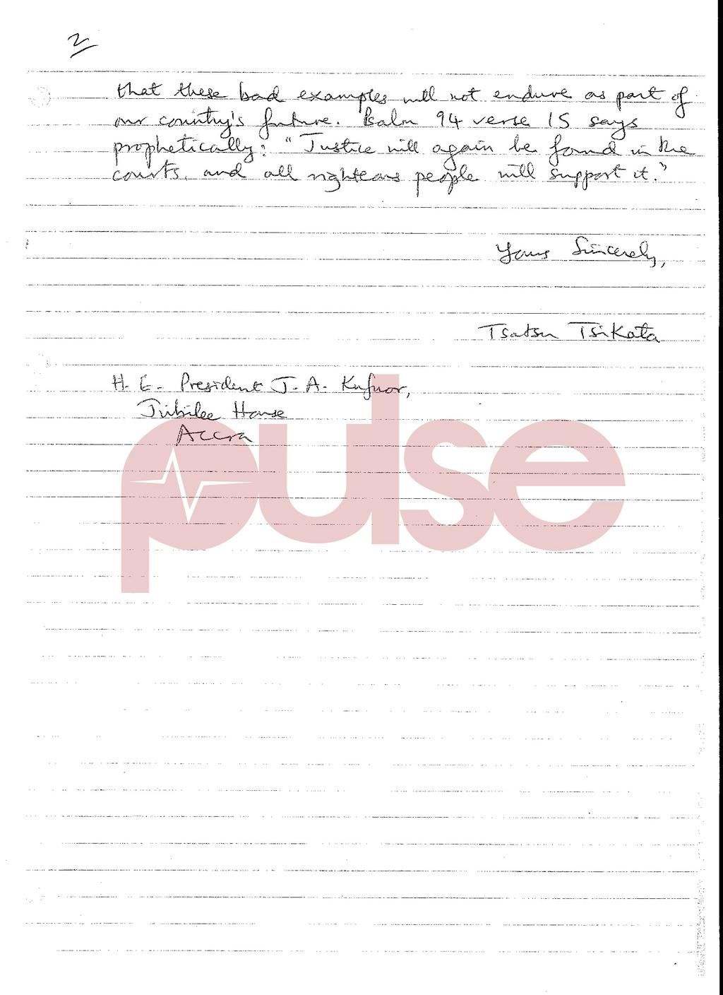 Tsatsu Tsikata's letter to the former president of Ghana, John Agyekum Kufuor rejecting his pardon on January 6, 2009