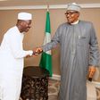 Ibrahim Magu (left) shakes hands with President Muhammadu Buhari (right) [EFCC]