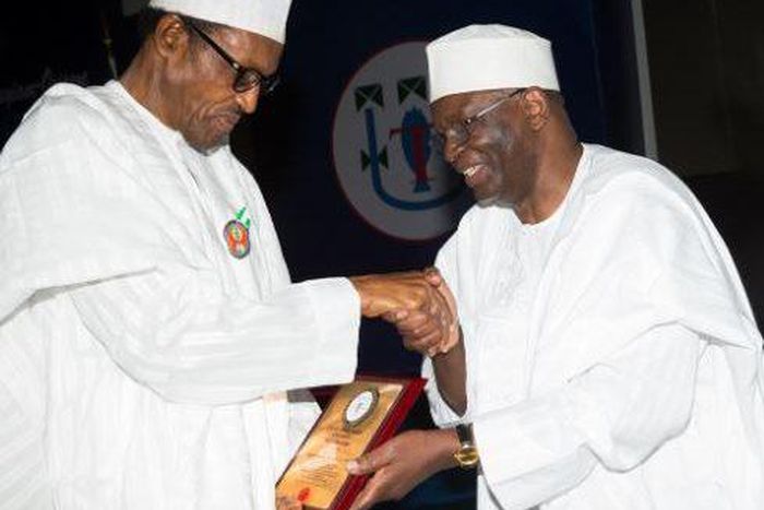 President Muhammadu Buhari and his new Chief of Staff, Prof Ibrahim Gambari. (Politics Nigeria)