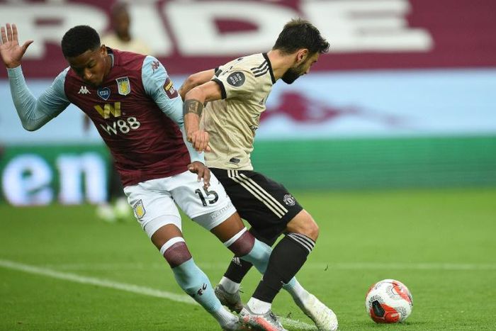 Aston Villa's Ezri Konsa conceded a penalty for his challenge on Manchester United's Bruno Fernandes