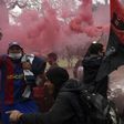 Newell's Old Boys supporters gather outside Marcelo Bielsa stadium before their vehicle parade to appeal to Argentine footballer Lionel Messi to come play for his boyhood team