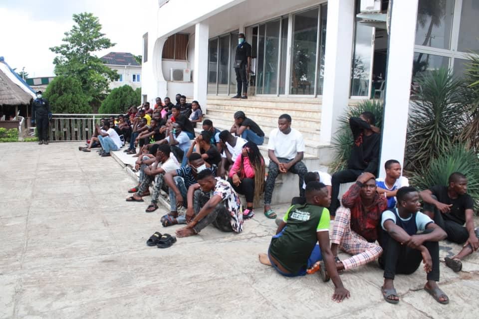 Lagos COVID-19 Task Force raids venue of 'surprise party,' arrests 60 youths. [Twitter/@LasepaInfo]