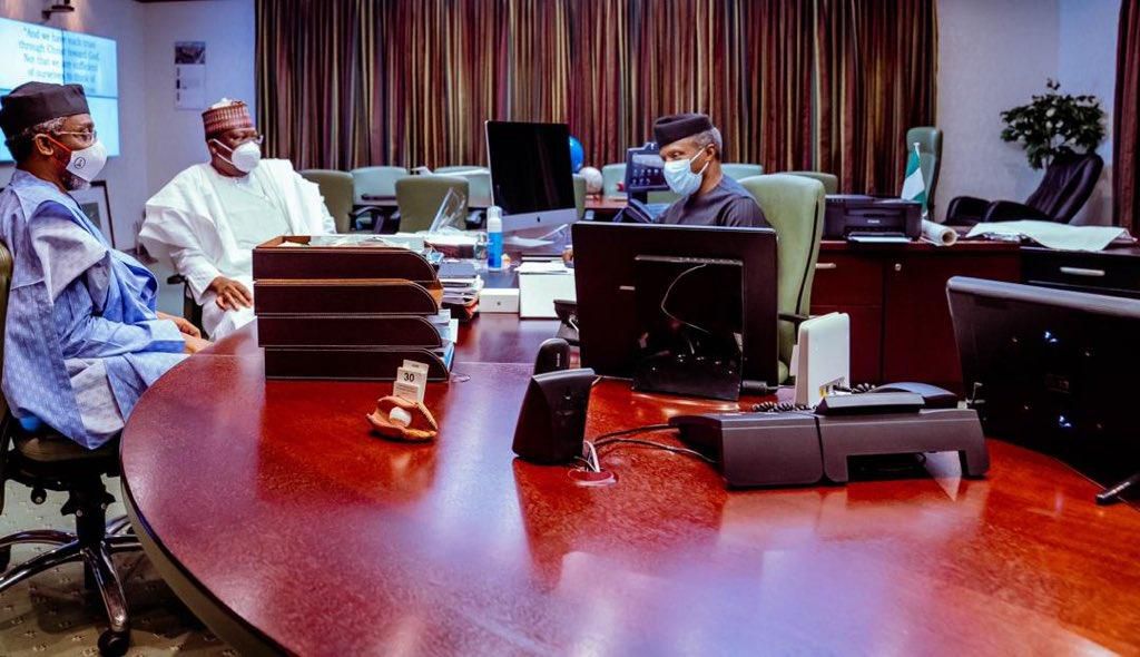 Vice President Yemi Osinbajo, President of the Senate, Ahmad Lawan and Speaker of the House of Representatives, Hon. Femi Gbajabiamila. [Twitter/@femigbaja]