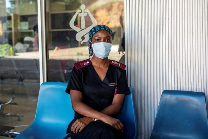 Nurse Nosipho Dlamini at the Charlotte Maxeke Hospital in Johannesburg which was swamped by patients last month