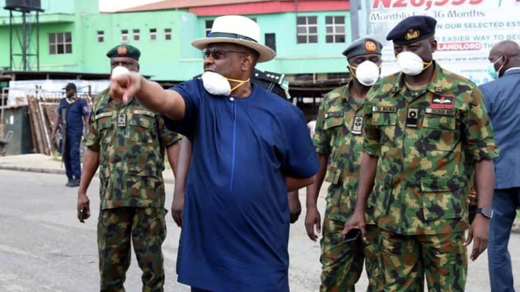 Governor Nyesom Wike of Rivers State and men of the Nigerian Army
