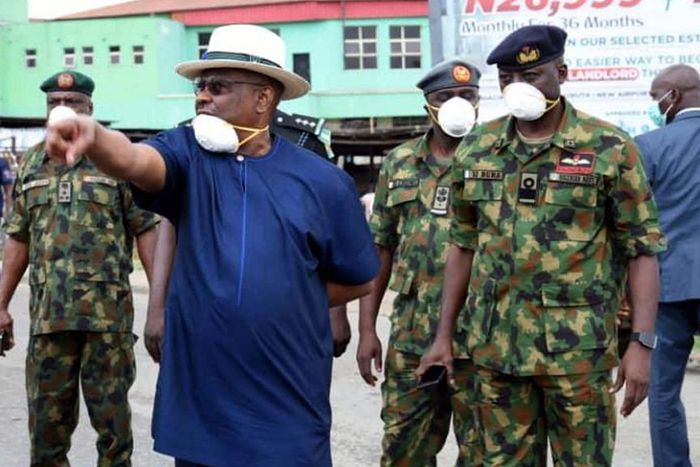 Governor Nyesom Wike of Rivers State and men of the Nigerian Army
