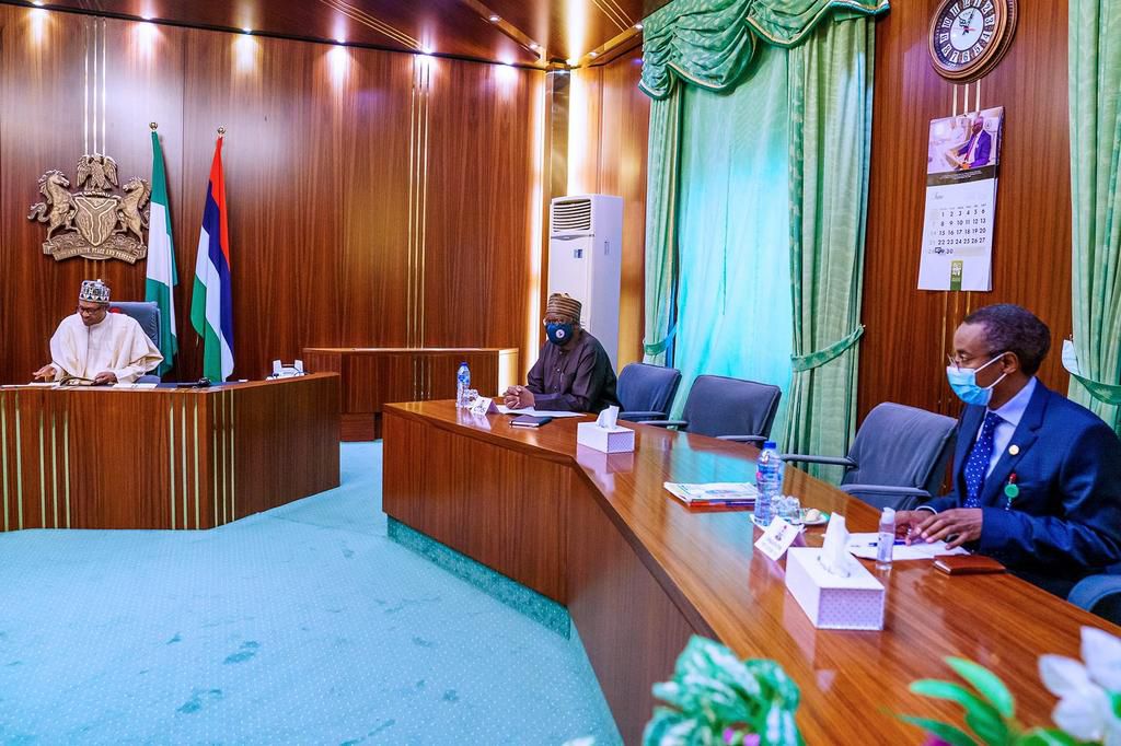 President Muhammadu Buhari; Chief of Staff, Ibrahim Gambari and Coordinator of the Presidential Task Force (PTF) on COVID-19, Dr Sani Aliyu. [Twitter/@BashirAhmaad]