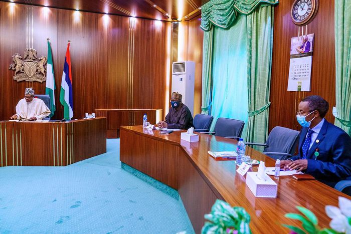 President Muhammadu Buhari; Chief of Staff, Ibrahim Gambari and Coordinator of the Presidential Task Force (PTF) on COVID-19, Dr Sani Aliyu. [Twitter/@BashirAhmaad]