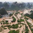 Heavy rain caused flooding in the popular tourist destination of Yangshuo