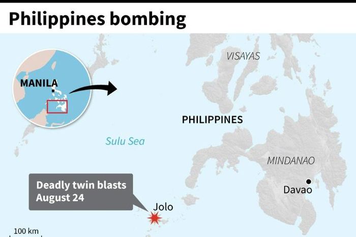 Map locating Jolo island in the southern Philippines where a deadly twin bombing took place on Monday.